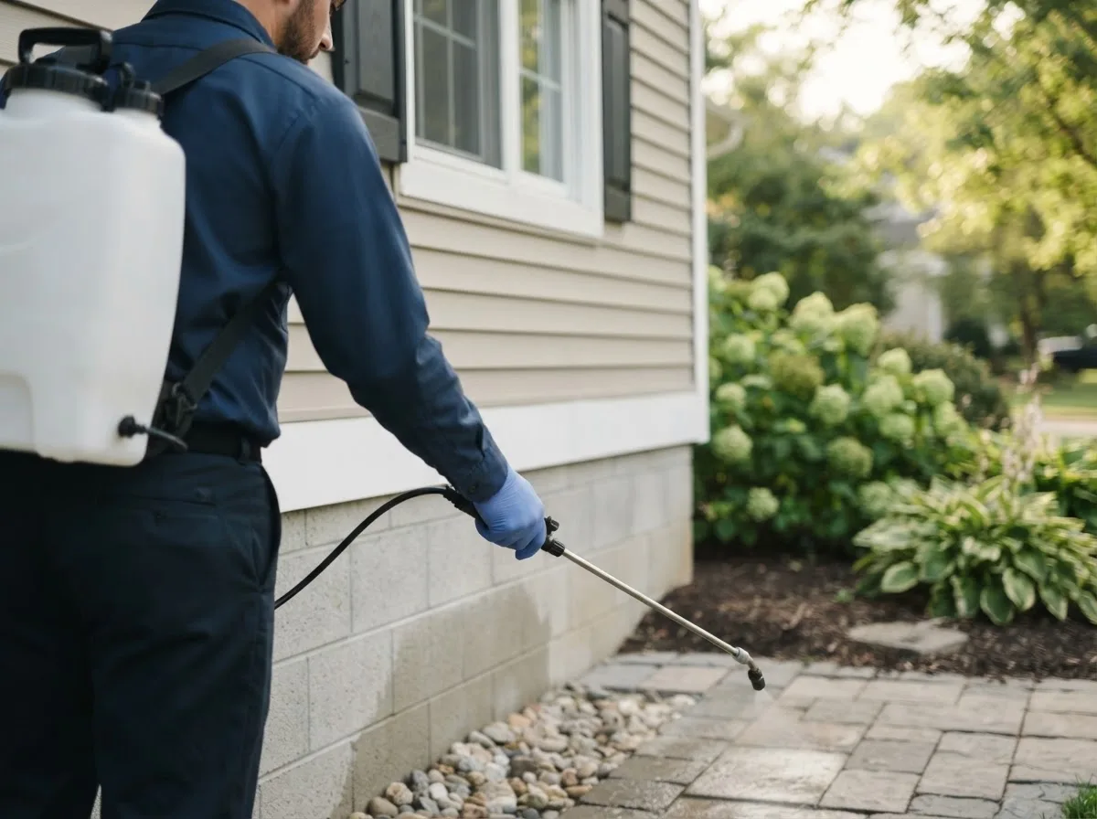 Pest control technician inspecting a home in Omer, MI